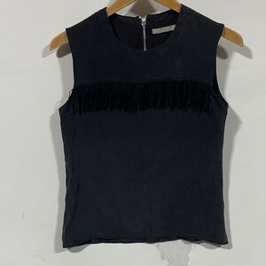 TOWNSEN 100% silk Black Sleeveless Fringe Top